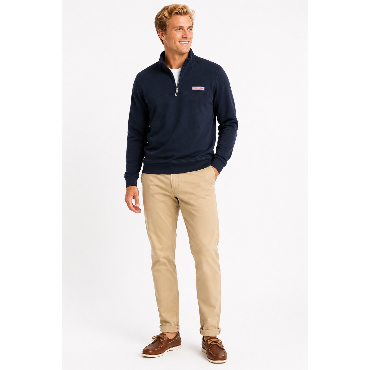 Vineyard Vines Pullover Men M Navy Blue Quarter Zip Cotton Sweatshirt Logo Patch